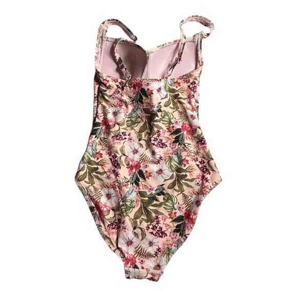 Nip Tuck One Piece Swimsuit Pink With Floral Pattern Ruched Sides - Picture 4 of 7